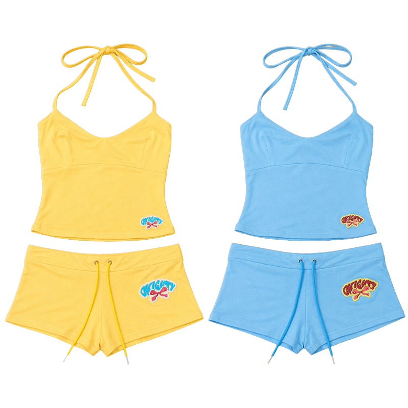 Suspender Tank Top - 여성용 2피스 반바지 세트 캐미탑 반바지