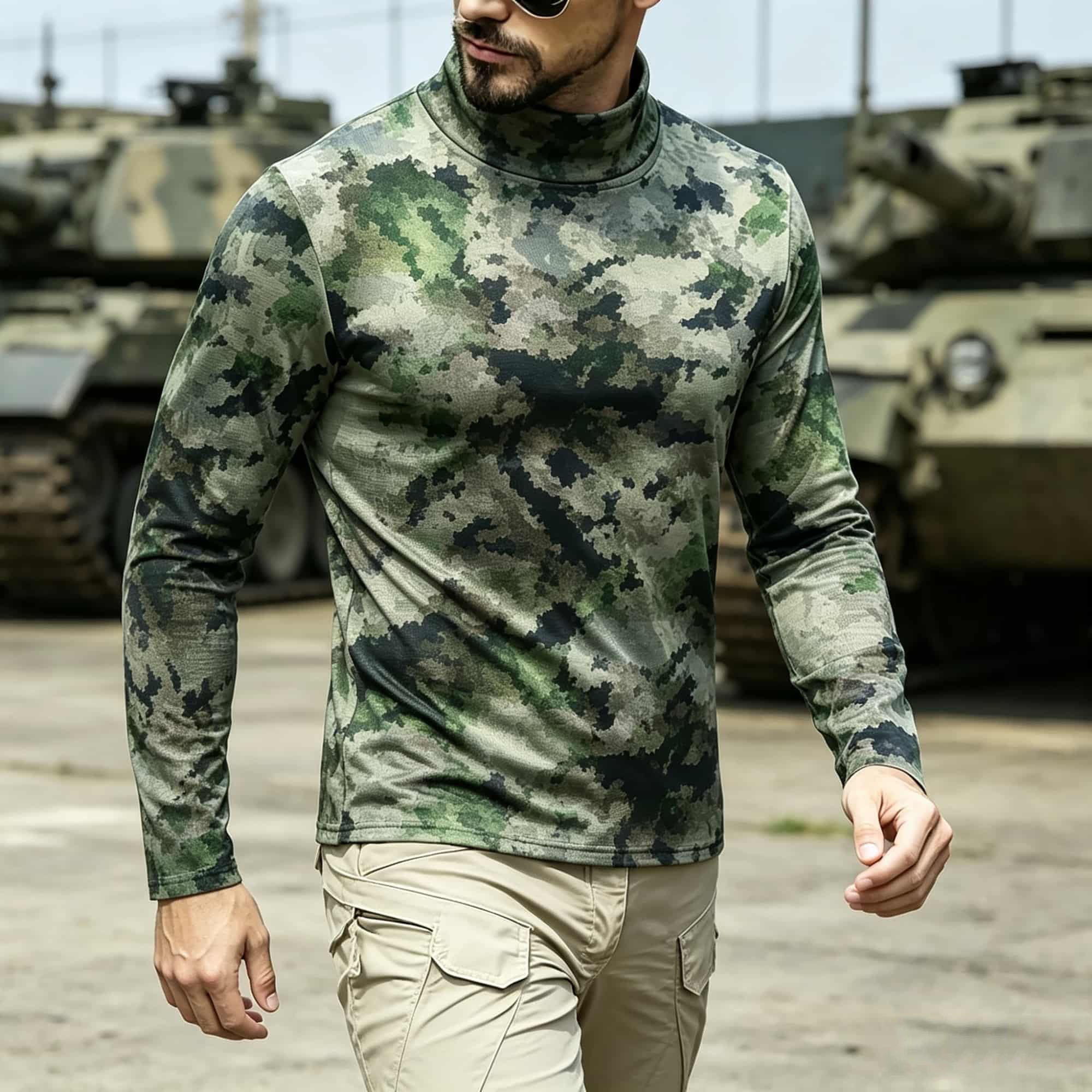 Base Layer Top - 남성용 전술 위장 프린트 목폴라 긴소매