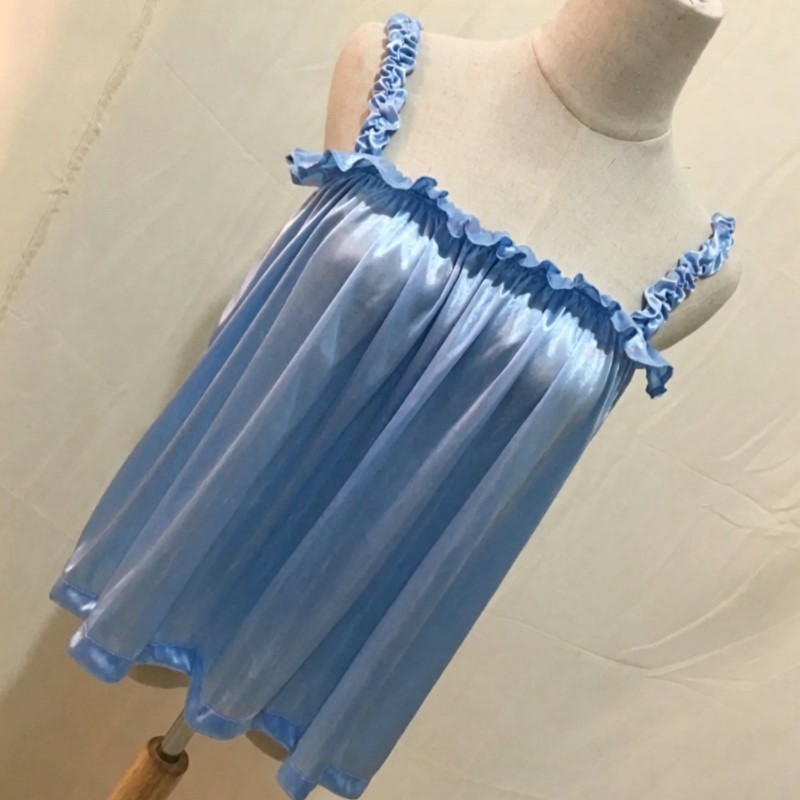 Suspender Tank Top - 여름용 부드러운 실키 광택 러플 스파게티