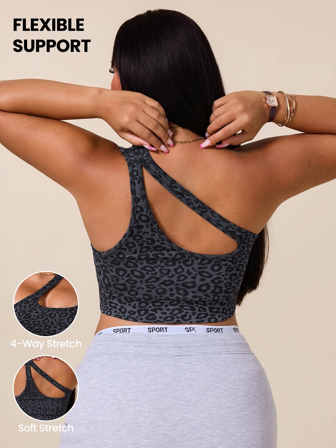 여성 플러스 사이즈 비대칭 스포츠 브라 레오파드 프린트 - Tank Top Ribbed 리뷰 및 가격