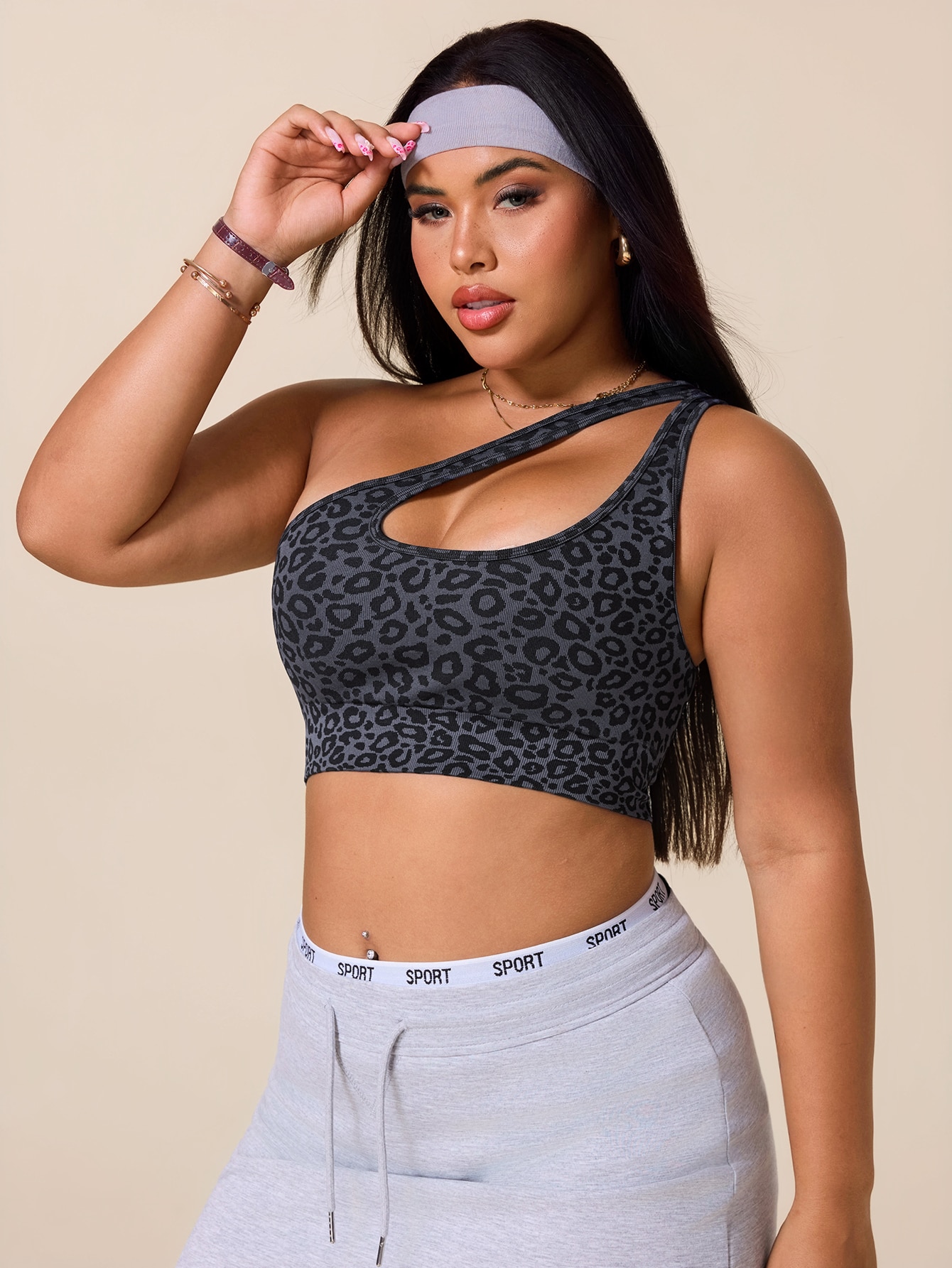 여성 플러스 사이즈 비대칭 스포츠 브라 레오파드 프린트 - Tank Top Ribbed 리뷰 및 가격
