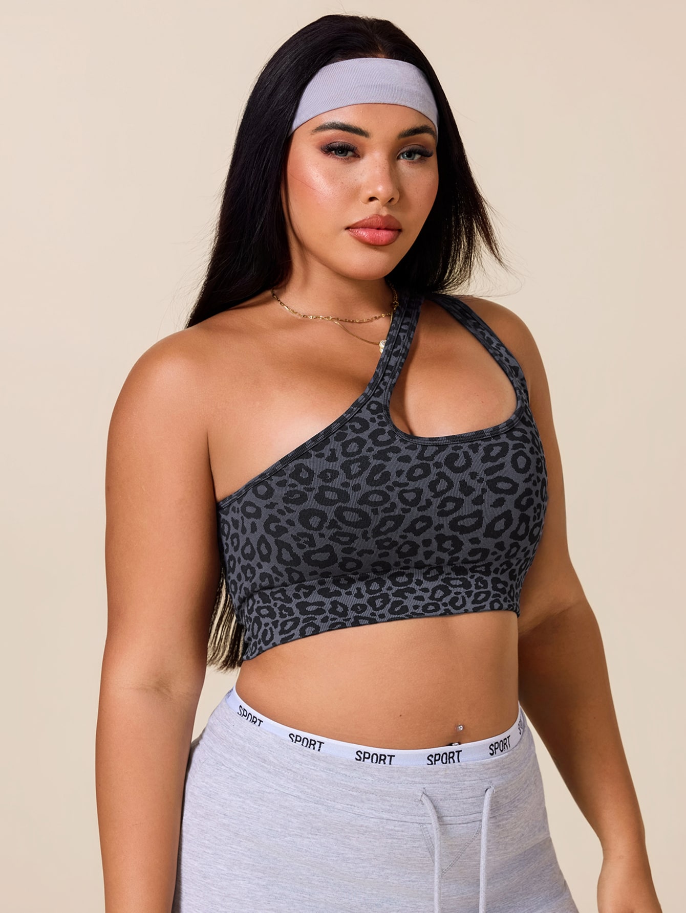 여성 플러스 사이즈 비대칭 스포츠 브라 레오파드 프린트 - Tank Top Ribbed 리뷰 및 가격