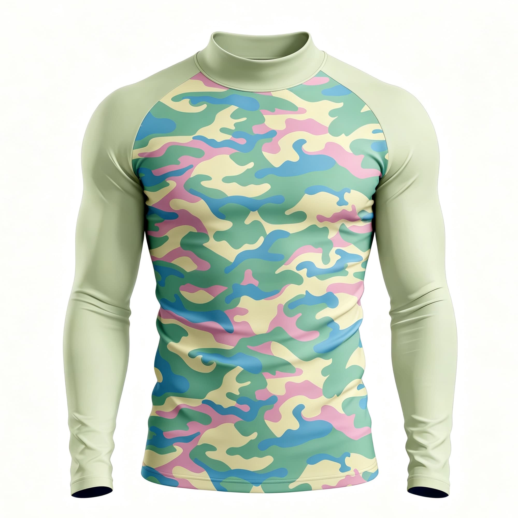 남성용 파스텔 카모플라주 프린트 모크넥 긴소매 티셔츠, - Base Layer Top 리뷰 및 가격