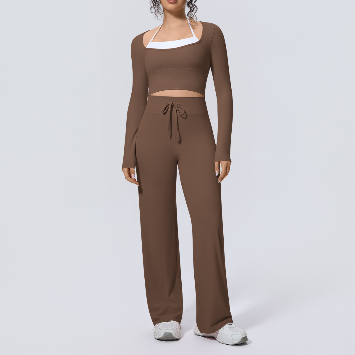 여성 요가복 2피스 세트: 스퀘어넥 긴소매 크롭탑, 하 - Compression Long Pant 리뷰 및 가격